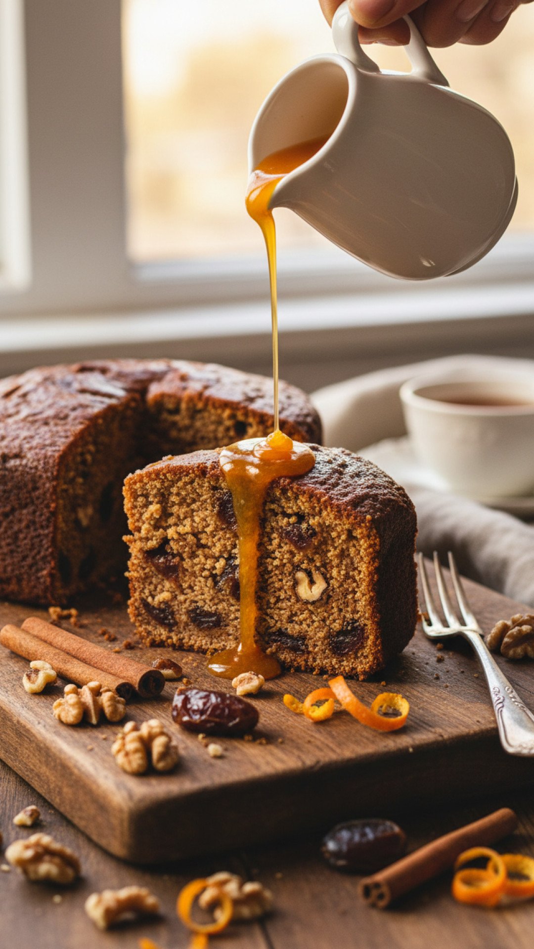 Spiced Date Walnut Cake with Orange Drizzle Preparation