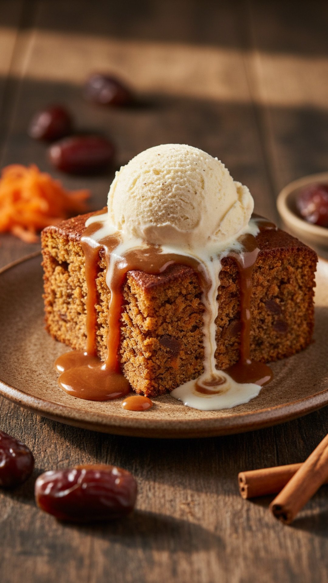 Sticky Carrot Date Cake with Spiced Toffee Sauce Preparation