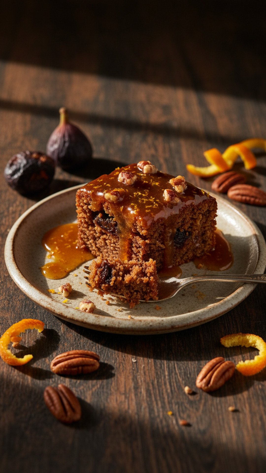 Sticky Fig Pecan Cake with Orange Zest Glaze Preparation