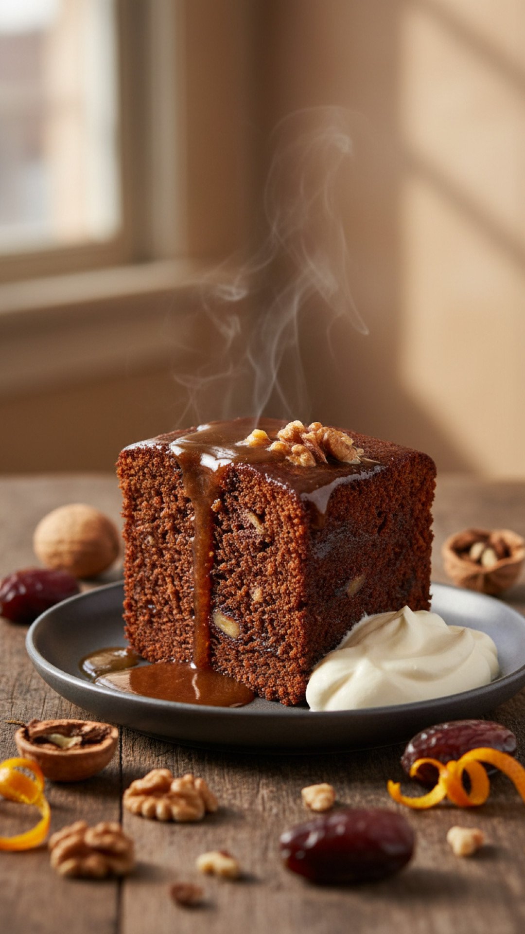 Sticky Toffee Style Date and Walnut Cake with Orange Sauce Preparation