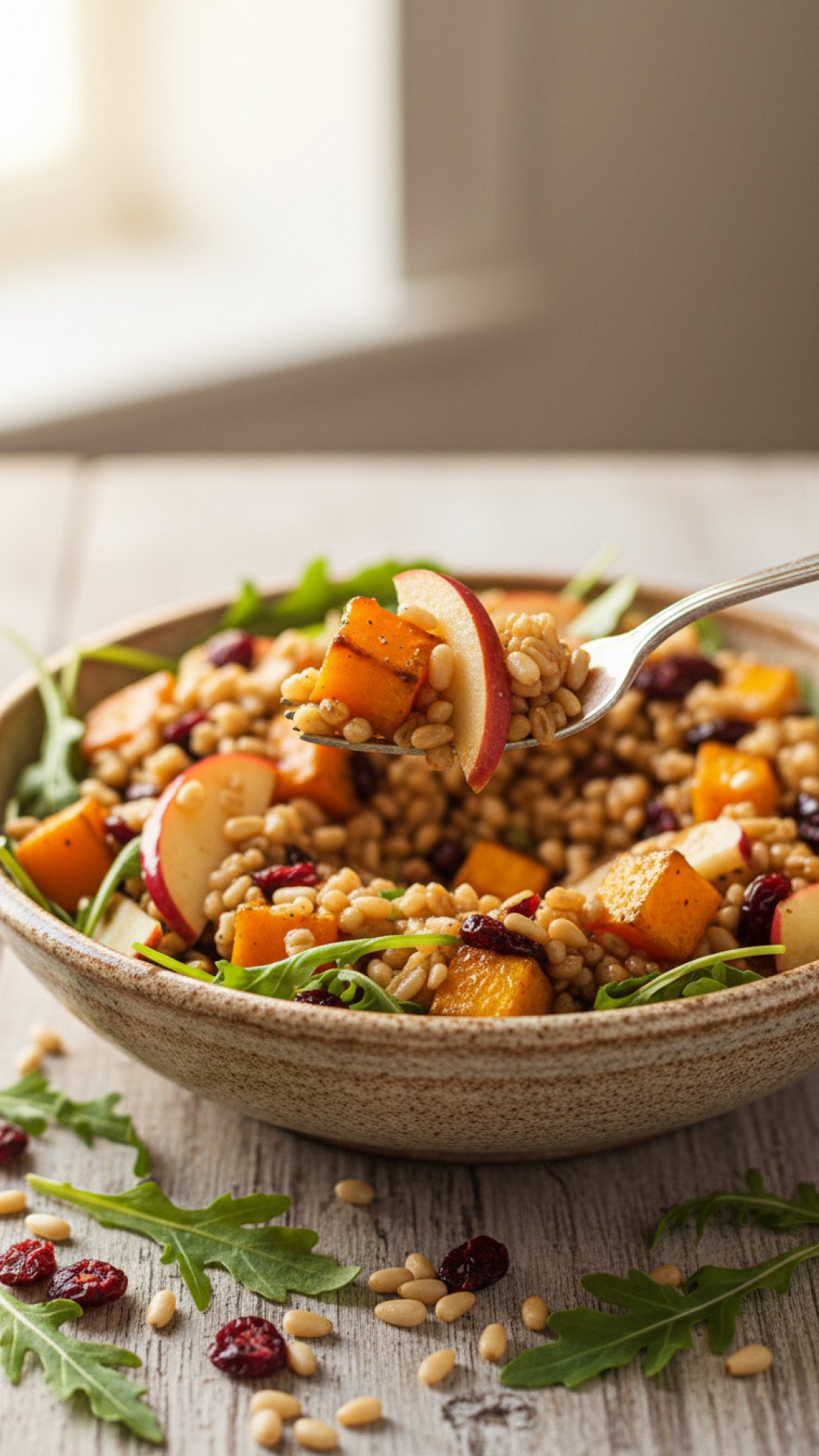 Apple Butternut Squash and Farro Salad Preparation