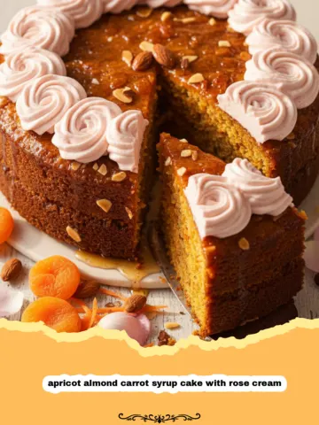 A Heavenly Apricot Almond Carrot Syrup Cake with Rose Cream