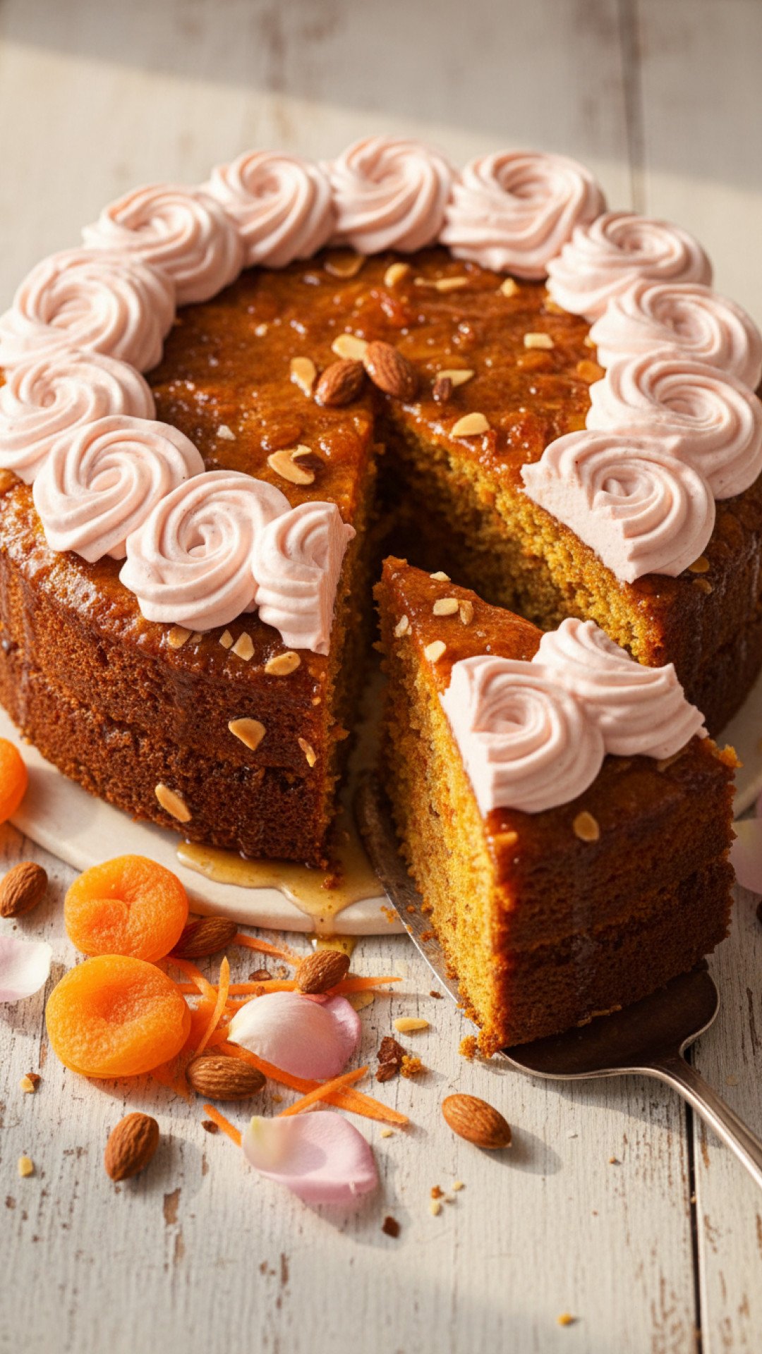 Apricot Almond Carrot Syrup Cake with Rose Cream Preparation