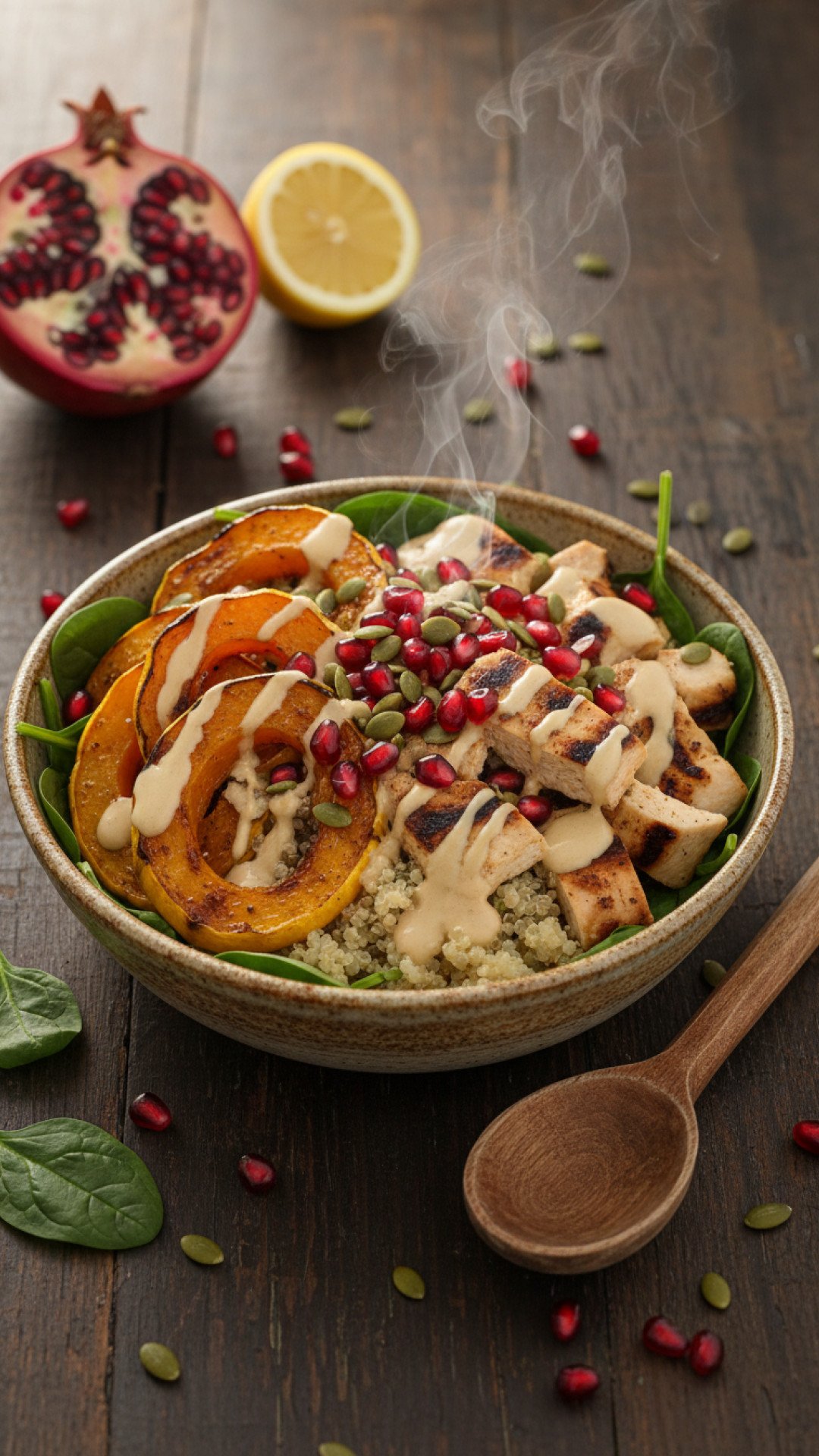 Autumn Harvest Buddha Bowl with Tahini Dressing Preparation