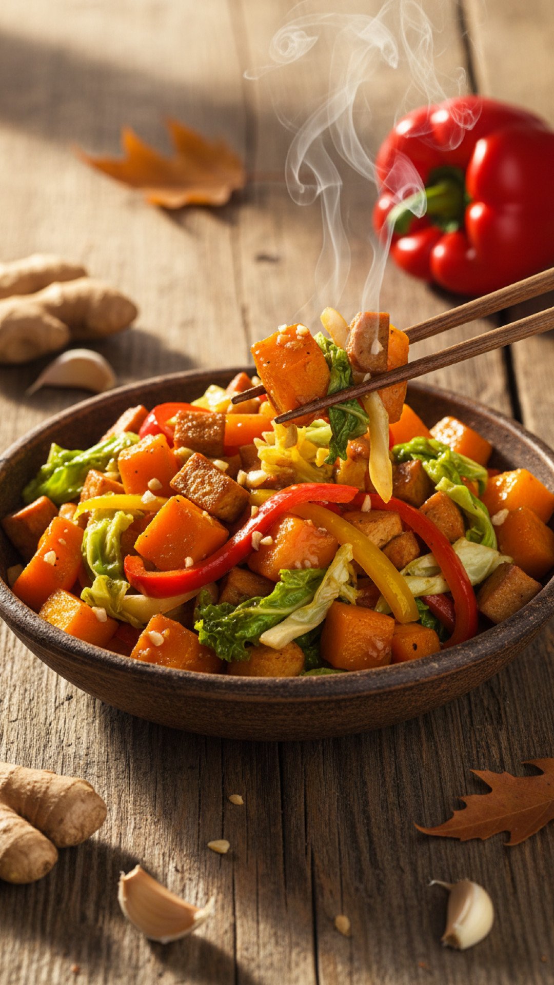 Autumn Vegetable Stir Fry with Ginger and Garlic Preparation