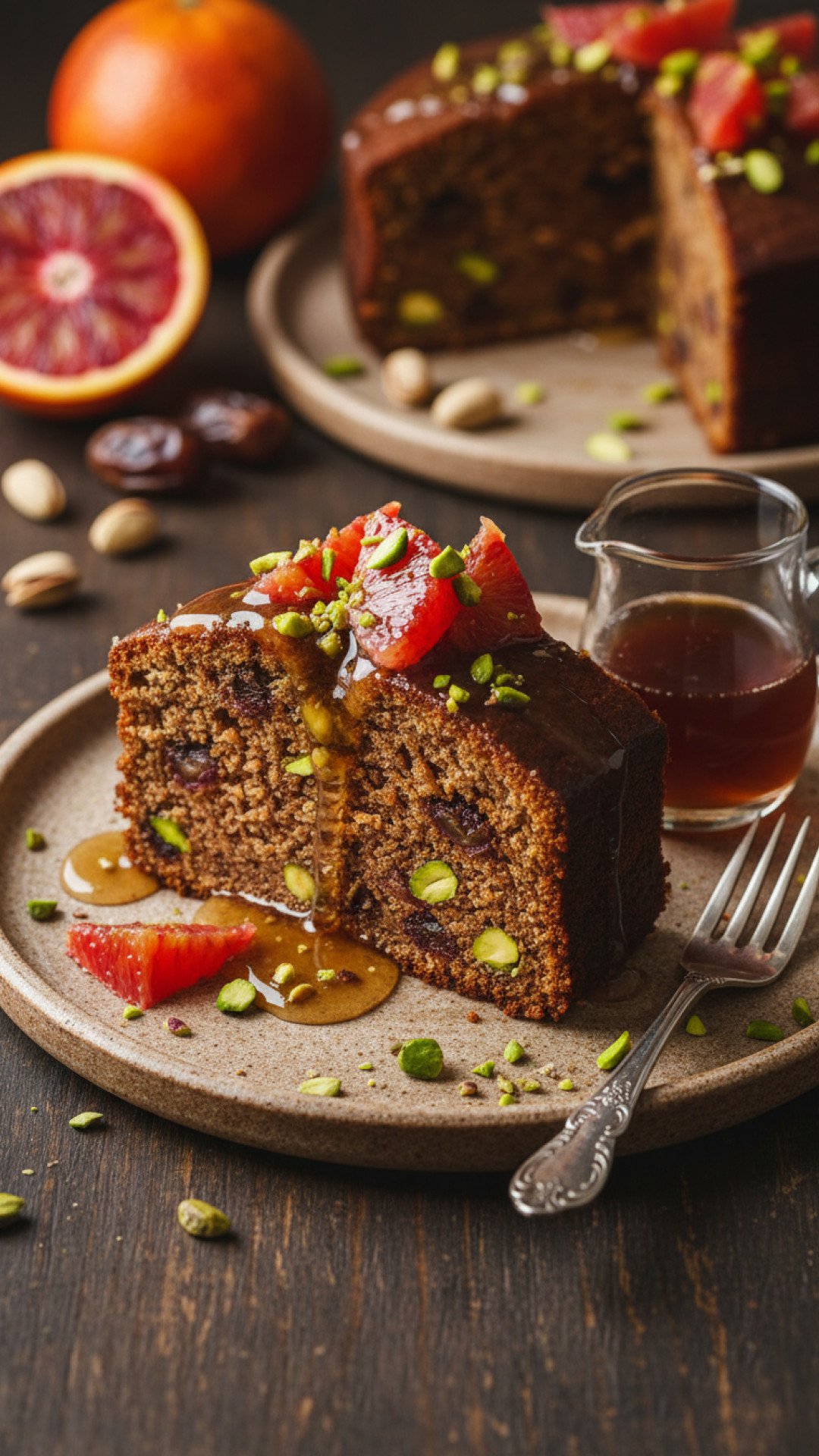 Blood Orange Pistachio Date Cake with Rosewater Syrup Preparation