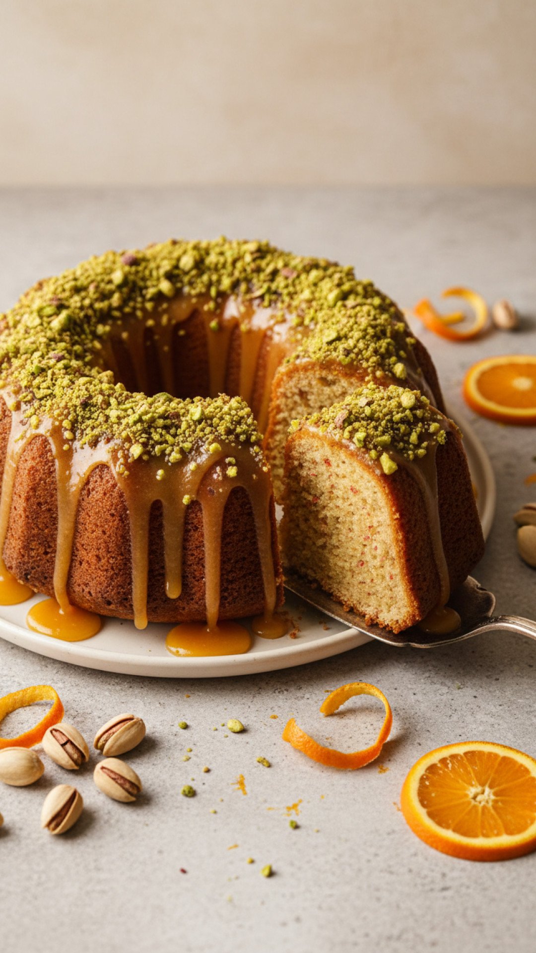 Cardamom Orange Zest Cake with Pistachio Crunch Preparation