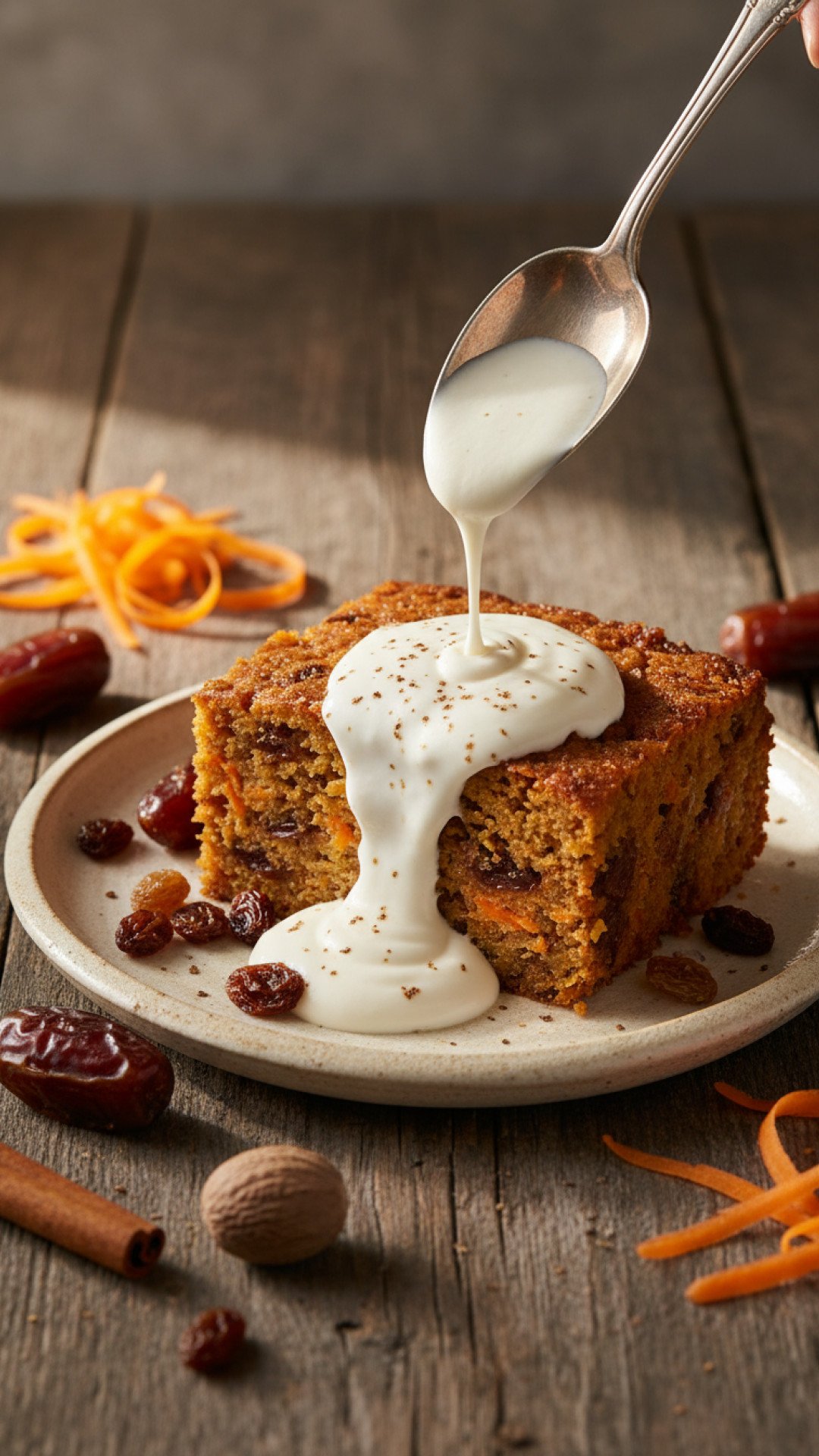 Carrot Date Raisin Pudding with Nutmeg Cream Preparation