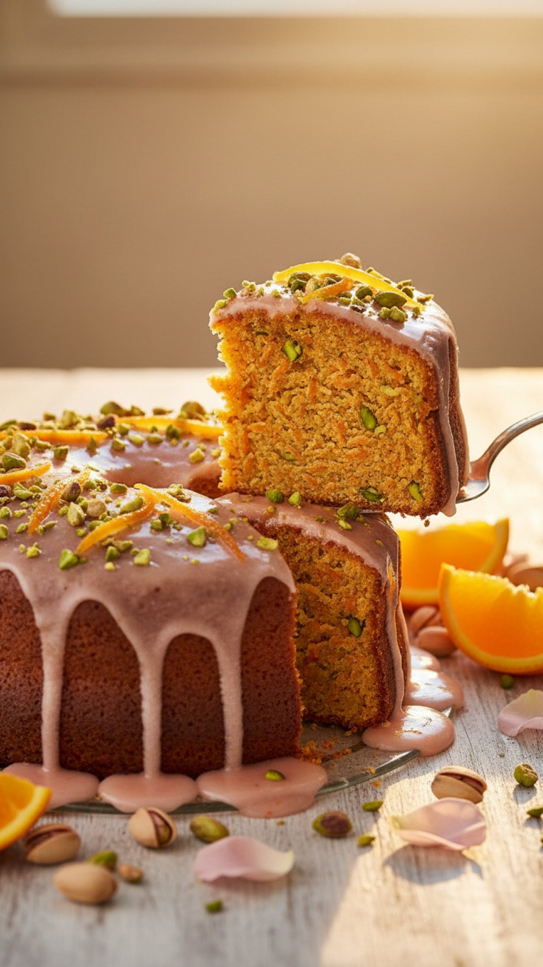 Carrot Pistachio and Orange Cake with Rose Glaze Preparation