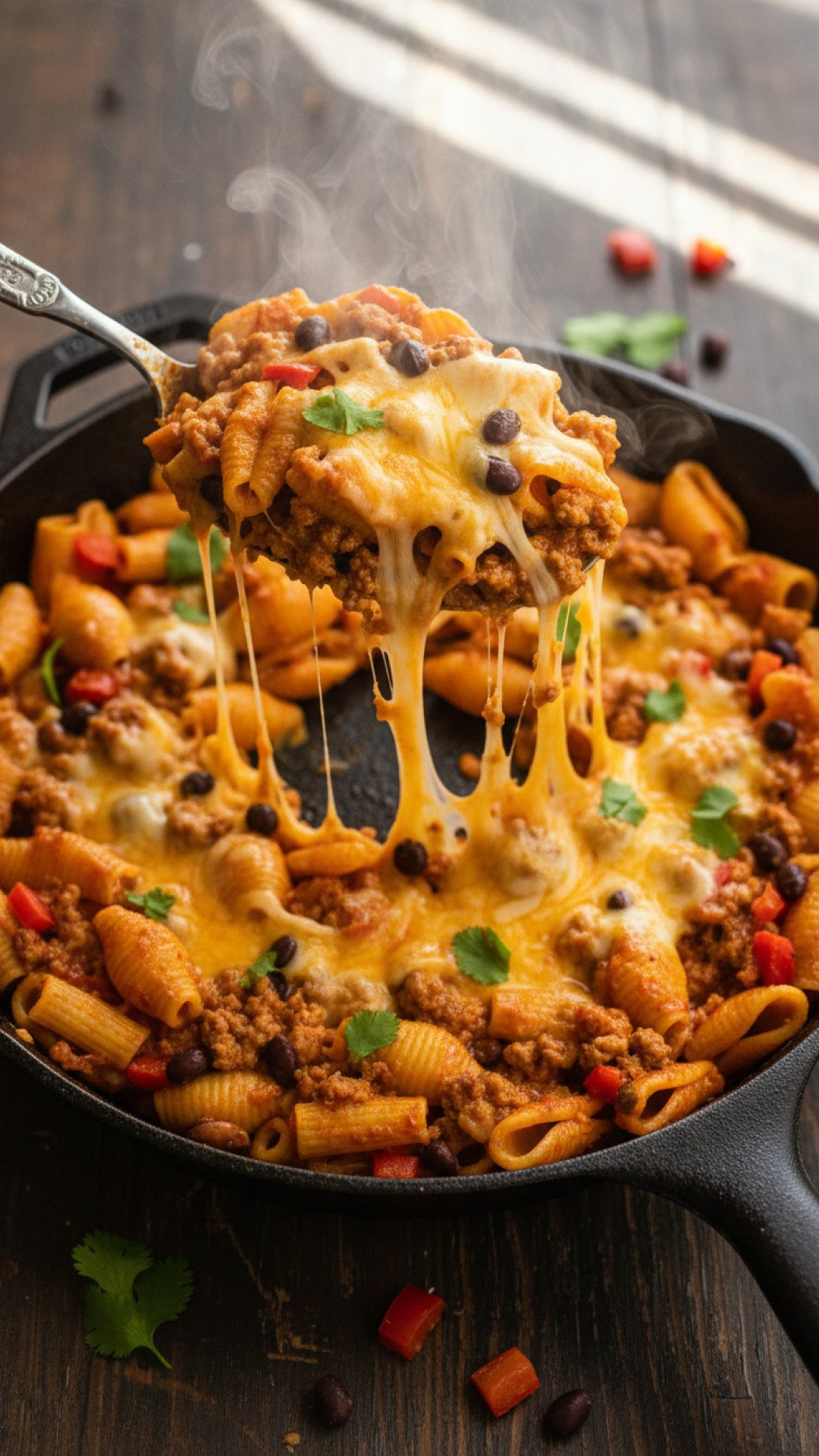 Cheesy Beef Taco Pasta Preparation