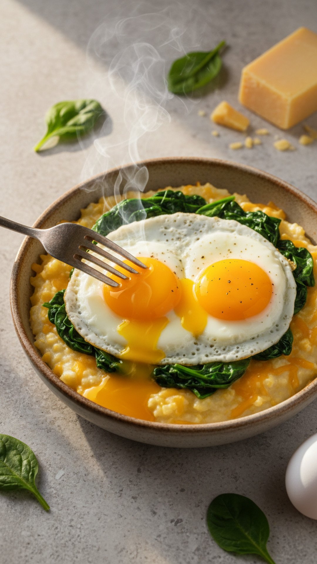 The Ultimate Cheesy Grits with Spinach and Fried Eggs 4 Cheesy Grits with Spinach and Fried Eggs Preparation