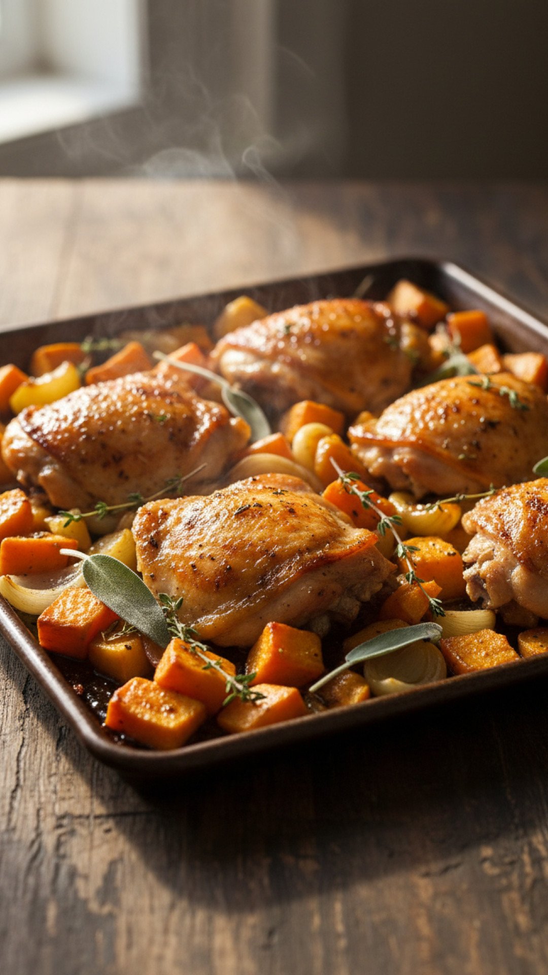 Chicken Apple and Sweet Potato Sheet Pan Dinner Preparation