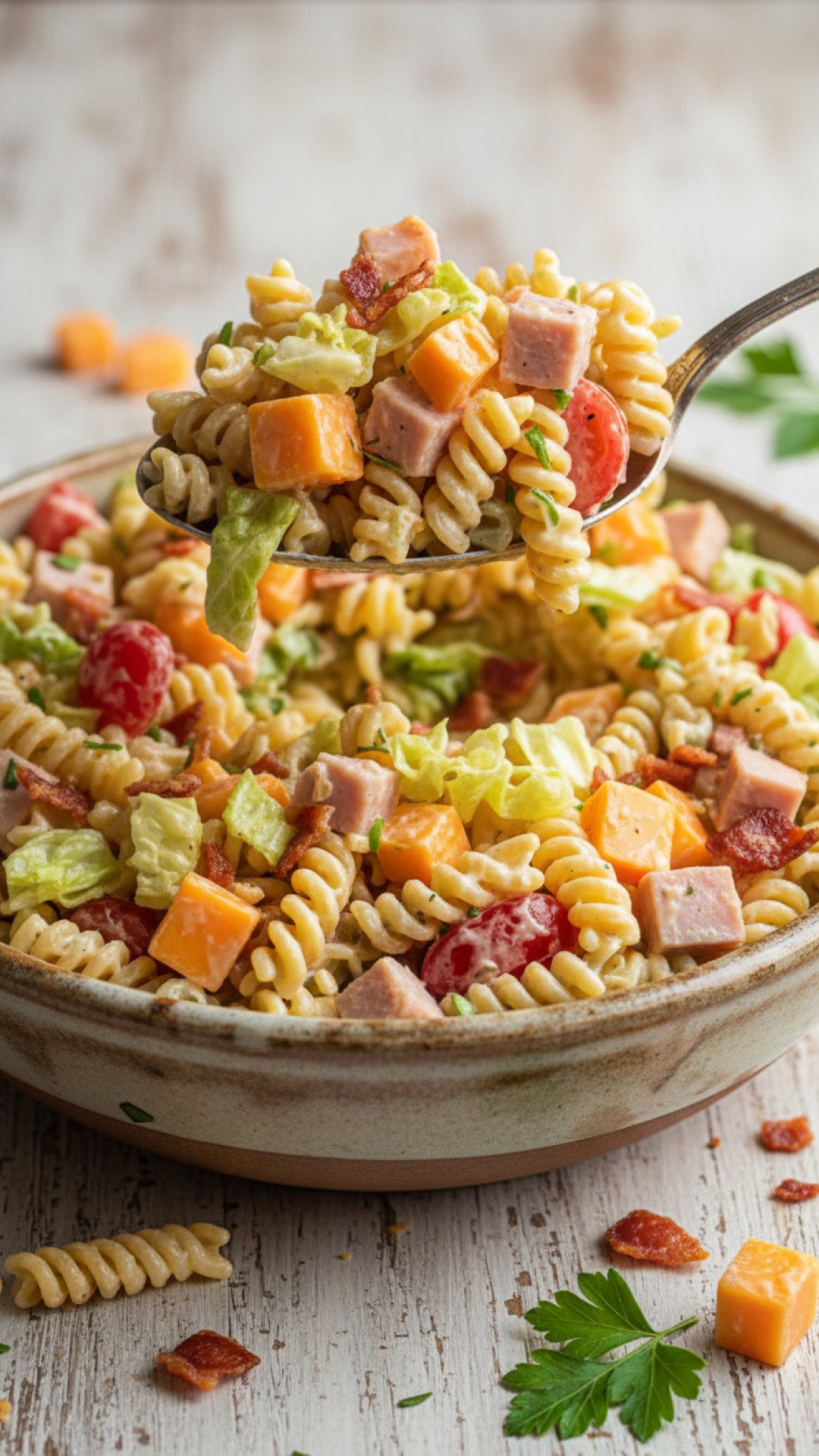 Club Sandwich Pasta Salad Preparation