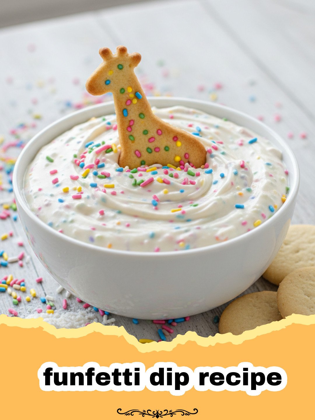 The Ultimate Homemade Funfetti Dip Recipe: A Sprinkled Celebration 3 funfetti dip recipe - A white bowl filled with creamy funfetti dip and rainbow sprinkles surrounded by Graham crackers.