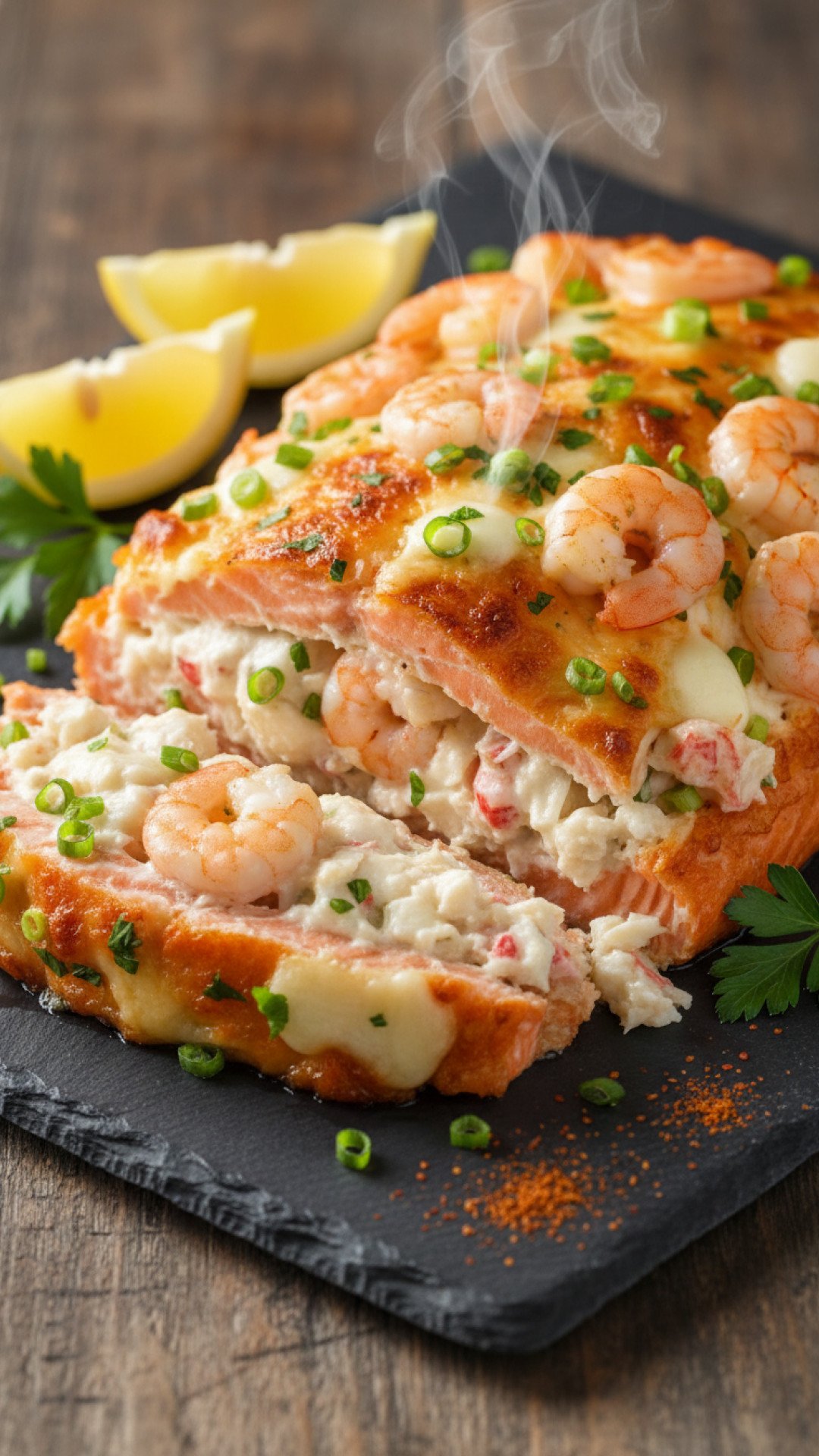 Crab and Shrimp Stuffed Salmon Preparation