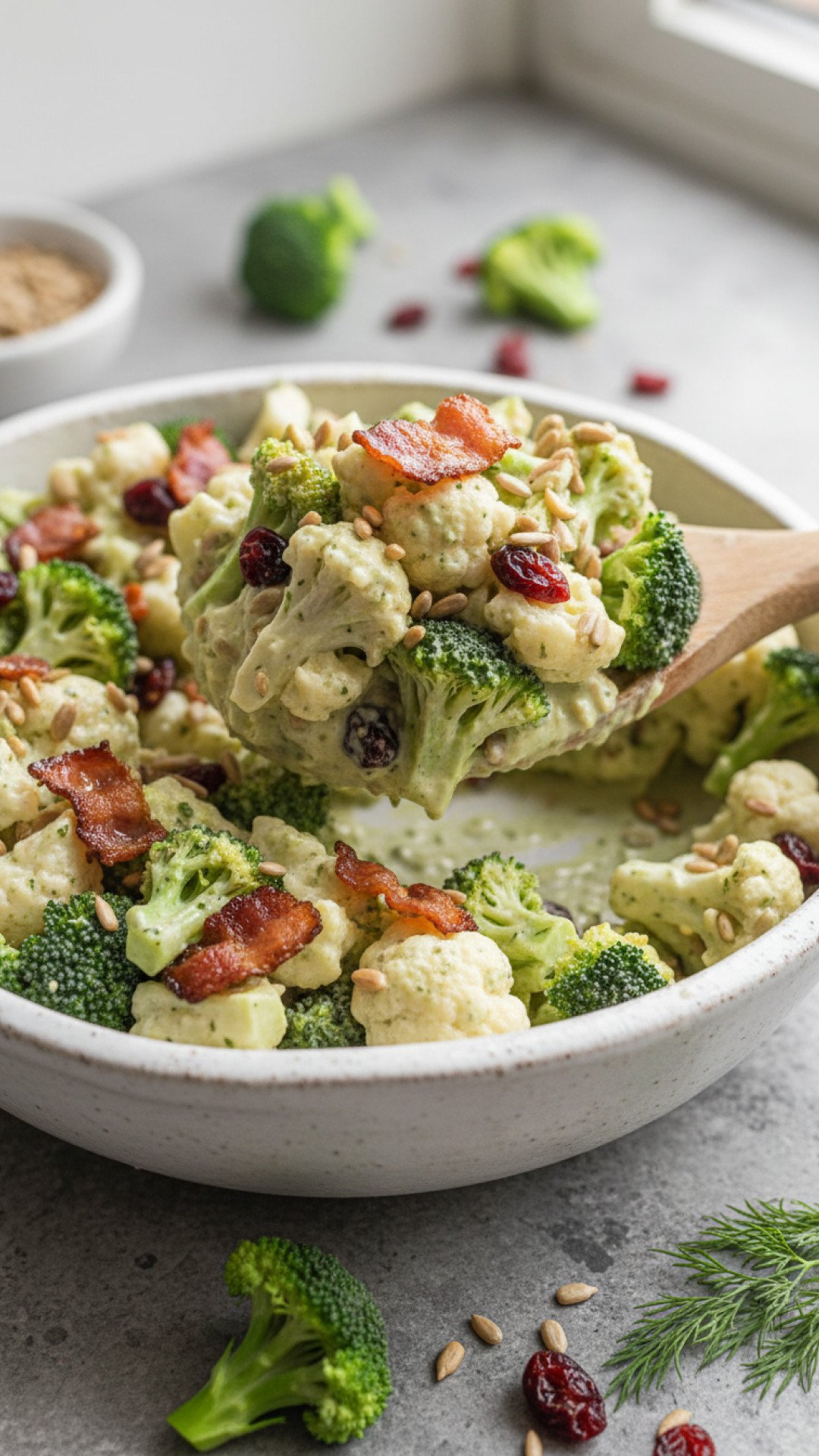 Creamy Broccoli Cauliflower Salad Preparation