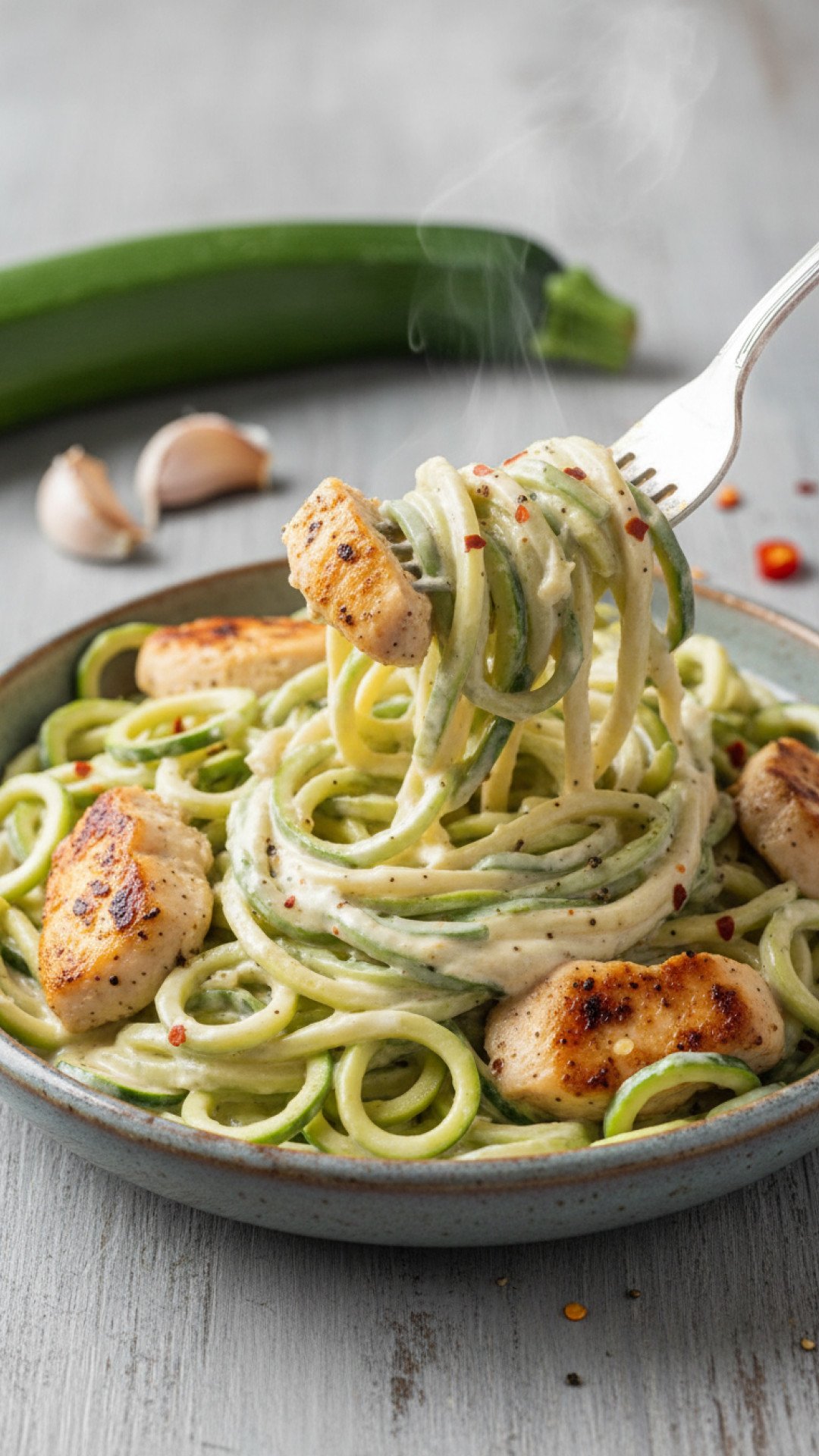 Creamy Chicken Alfredo Zoodles Preparation