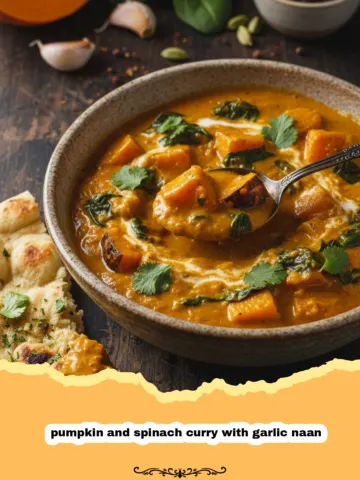 Creamy Pumpkin and Spinach Curry with Garlic Naan