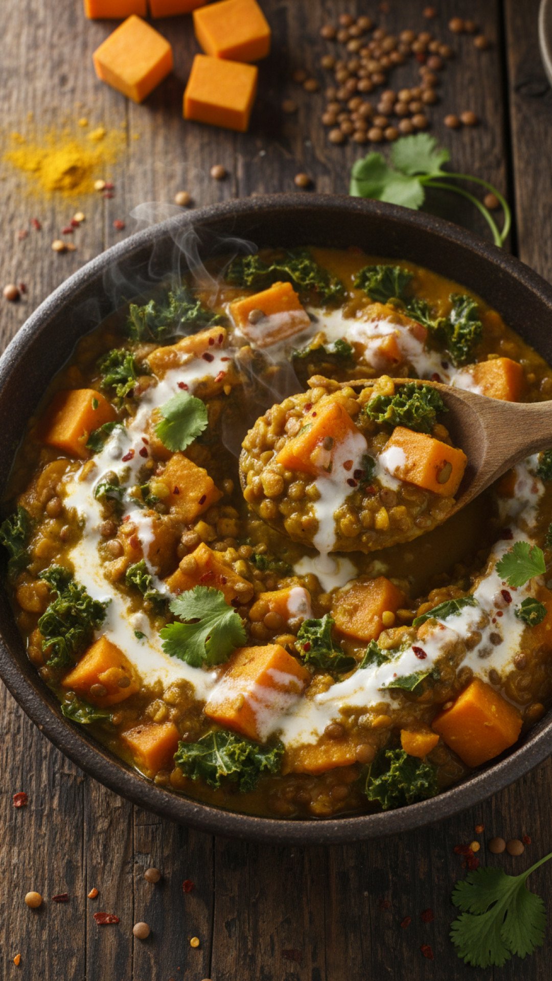 Creamy Sweet Potato and Lentil Curry Preparation