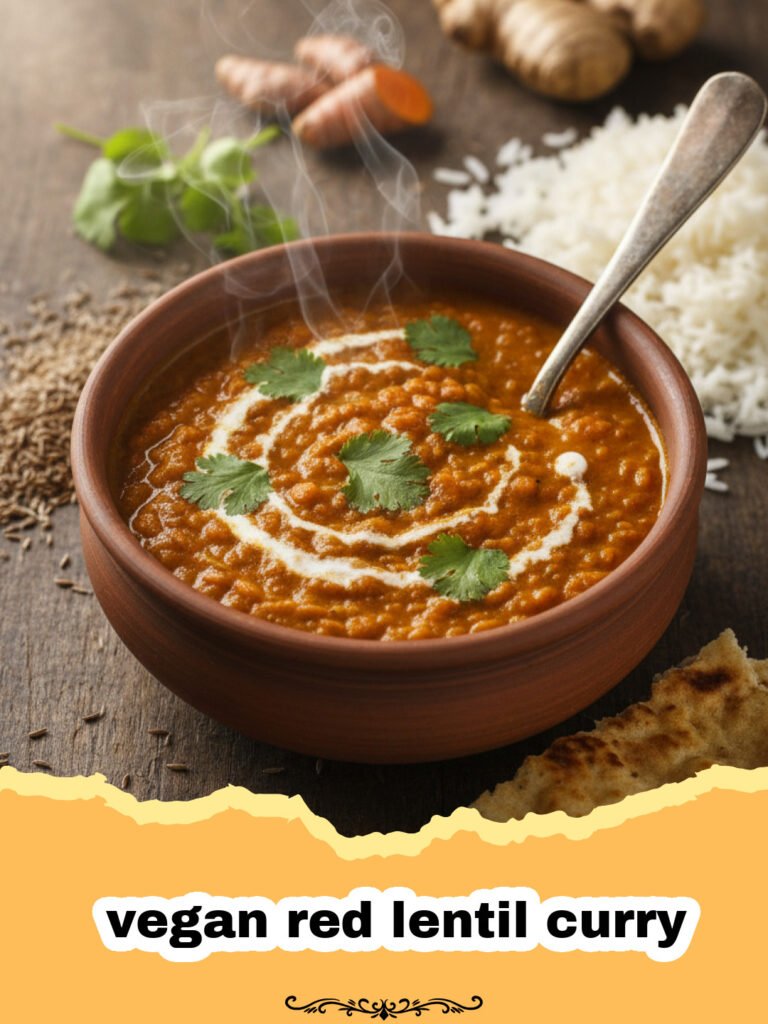 Hearty Vegan Red Lentil Curry: A 30-Minute Comfort Meal 5 A bowl of creamy vegan red lentil curry topped with cilantro and lime