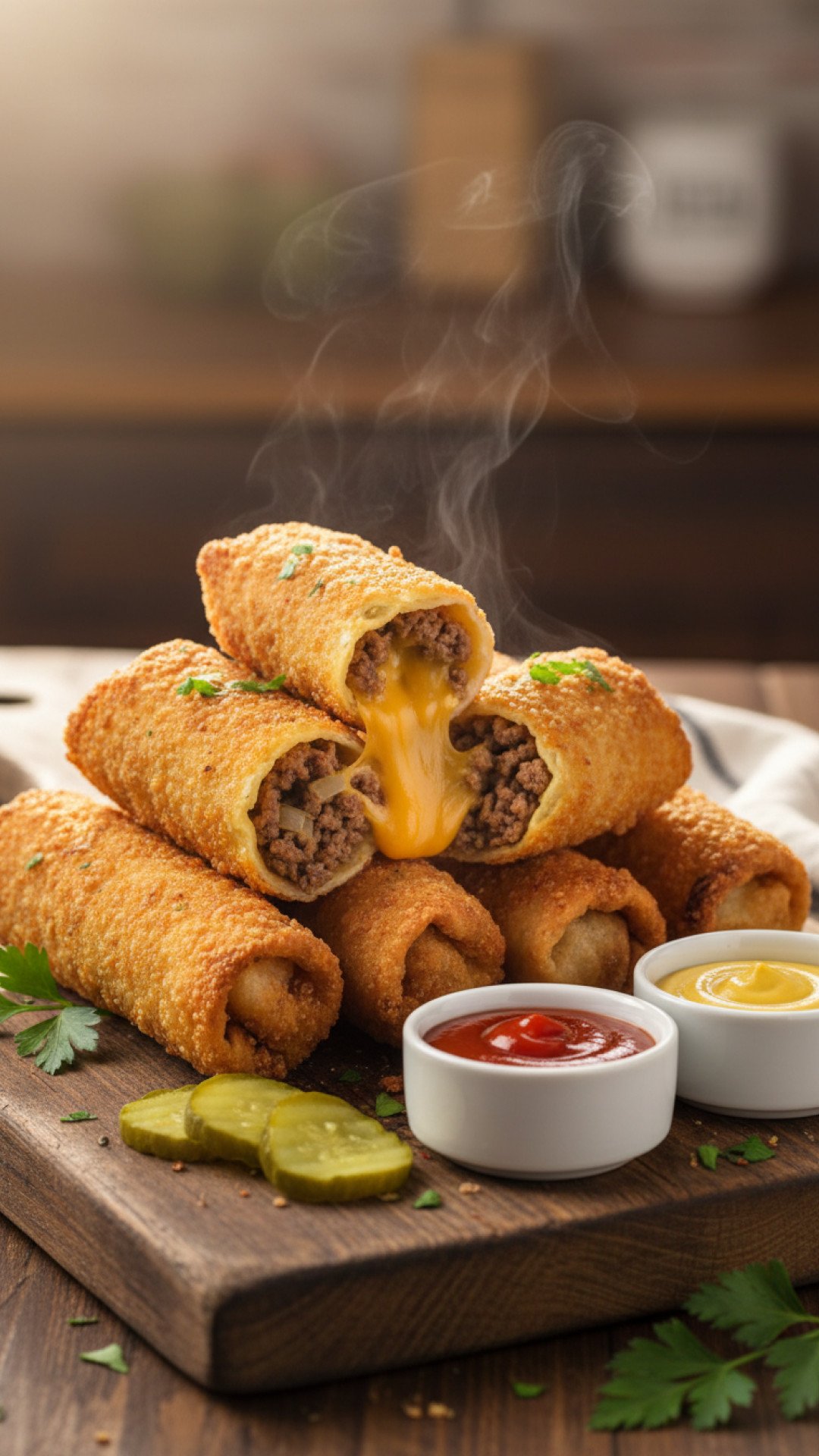 Crispy Cheeseburger Egg Rolls Preparation