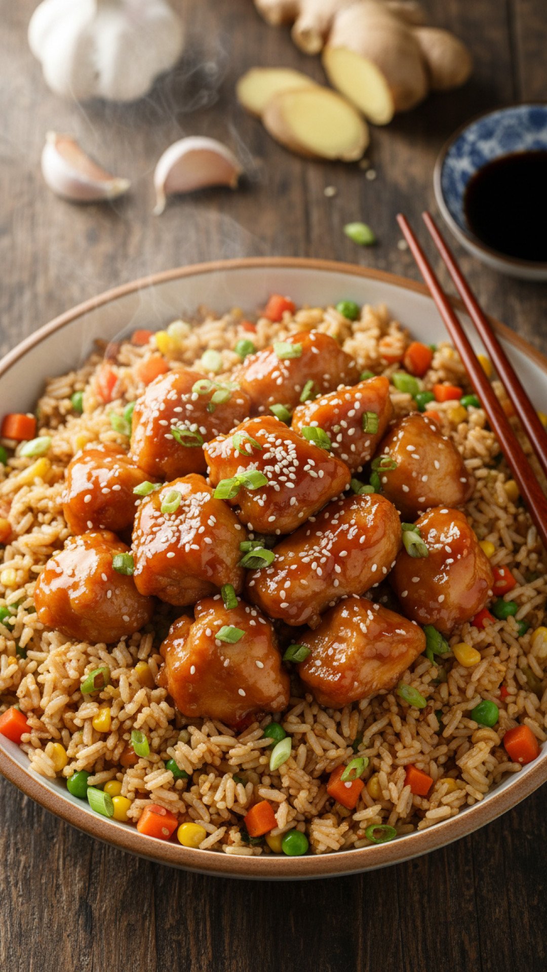 Crispy Saucy Chicken with Vegetable Fried Rice Preparation