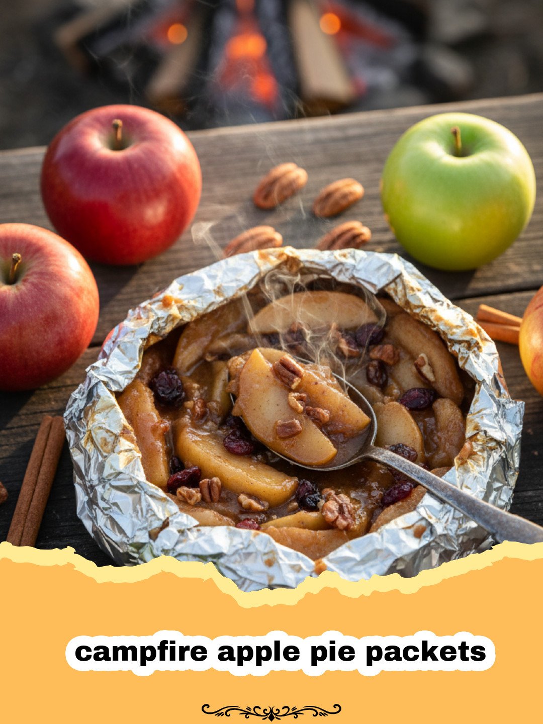 Easy Campfire Apple Pie Packets: The Ultimate Outdoor Dessert 3 Golden brown campfire apple pie packets opened to reveal steaming cinnamon apples