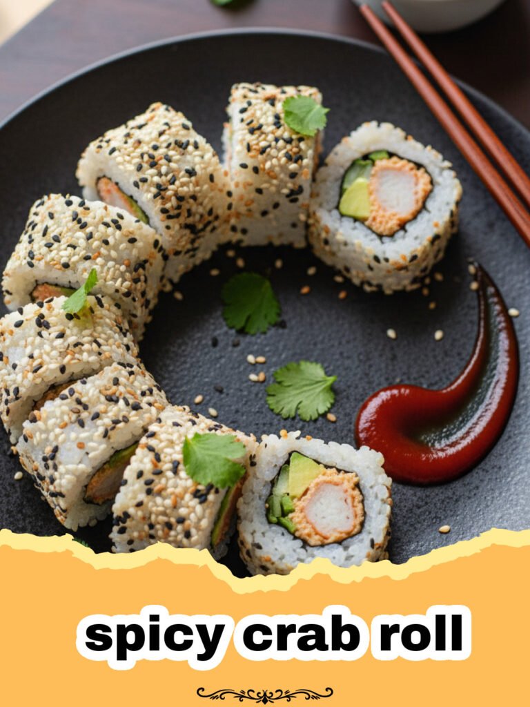 Homemade Spicy Crab Roll: The Ultimate Guide 5 A close-up of several sliced spicy crab rolls on a wooden board with ginger and wasabi.