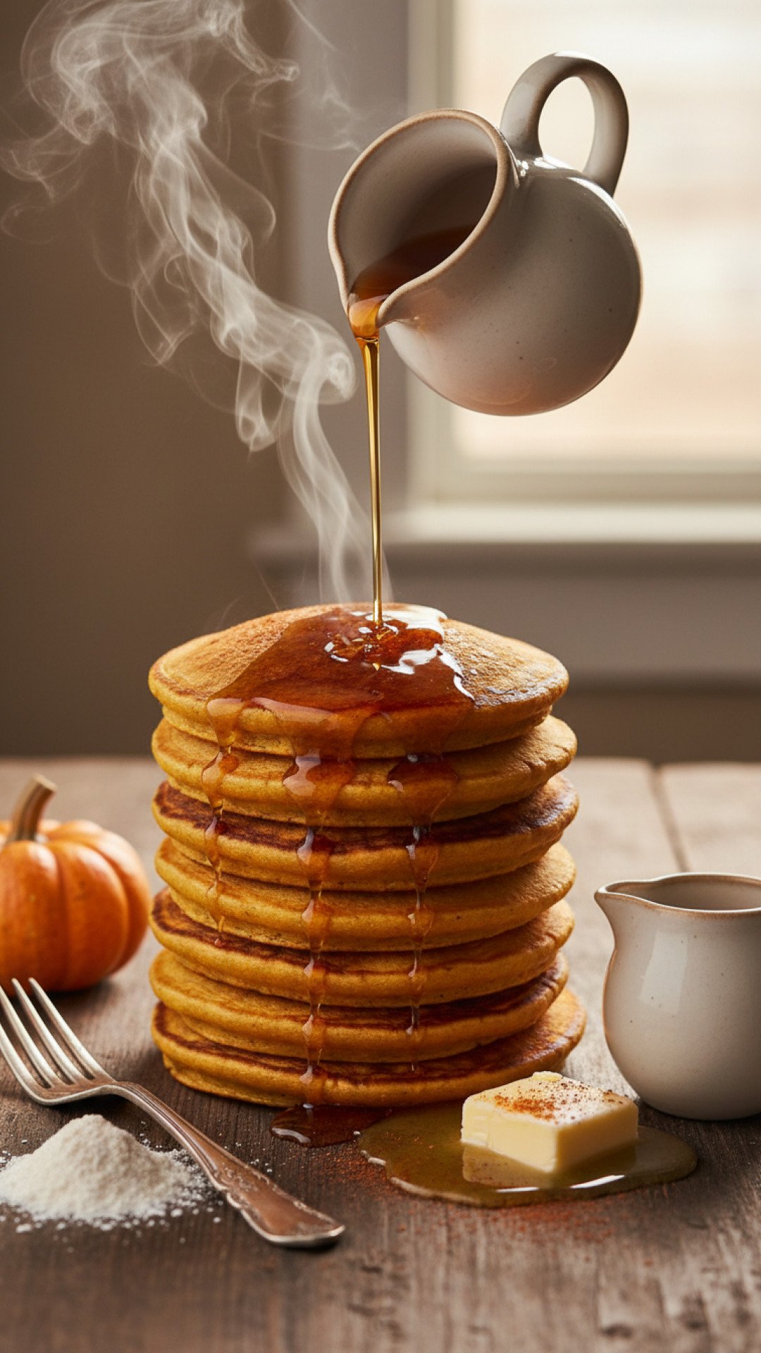 Fluffy Pumpkin Pancakes with Maple Syrup Preparation