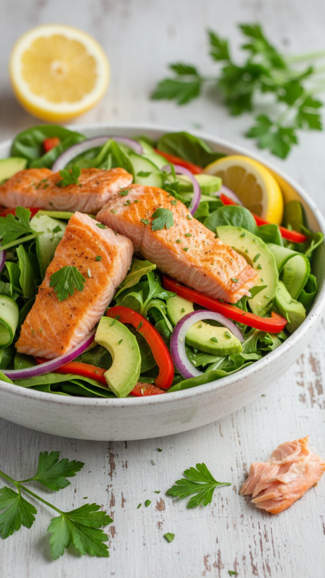 Fresh and Zesty Salmon Salad Preparation