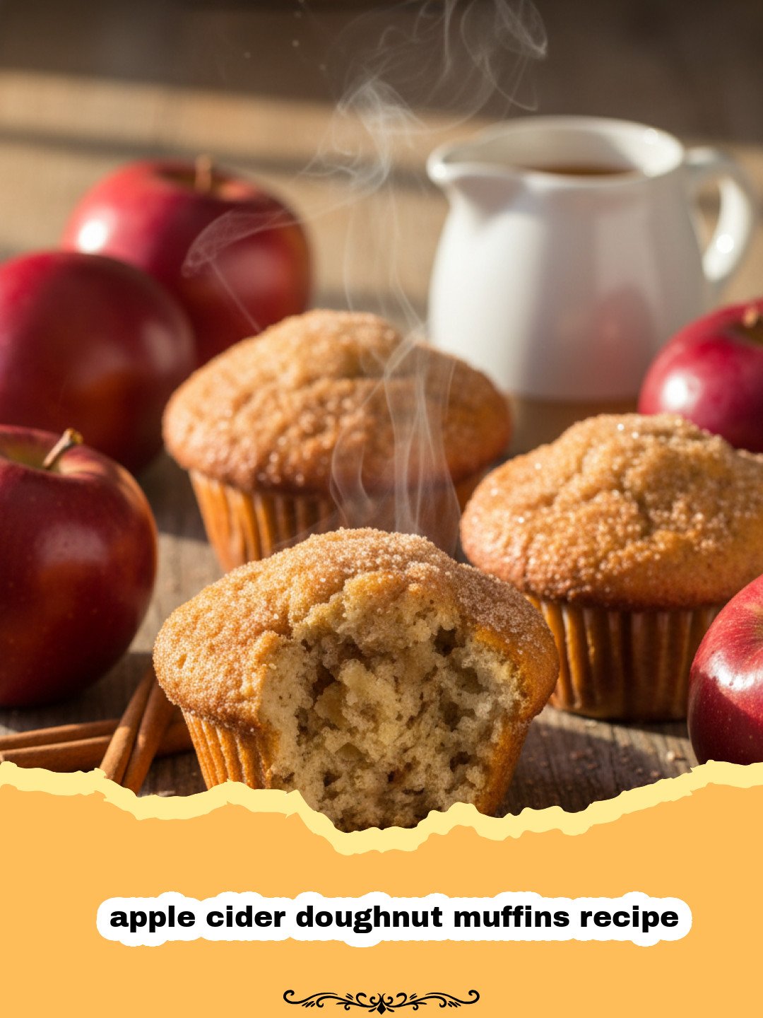apple cider doughnut muffins recipe - Golden brown apple cider doughnut muffins coated in sparkling cinnamon sugar.