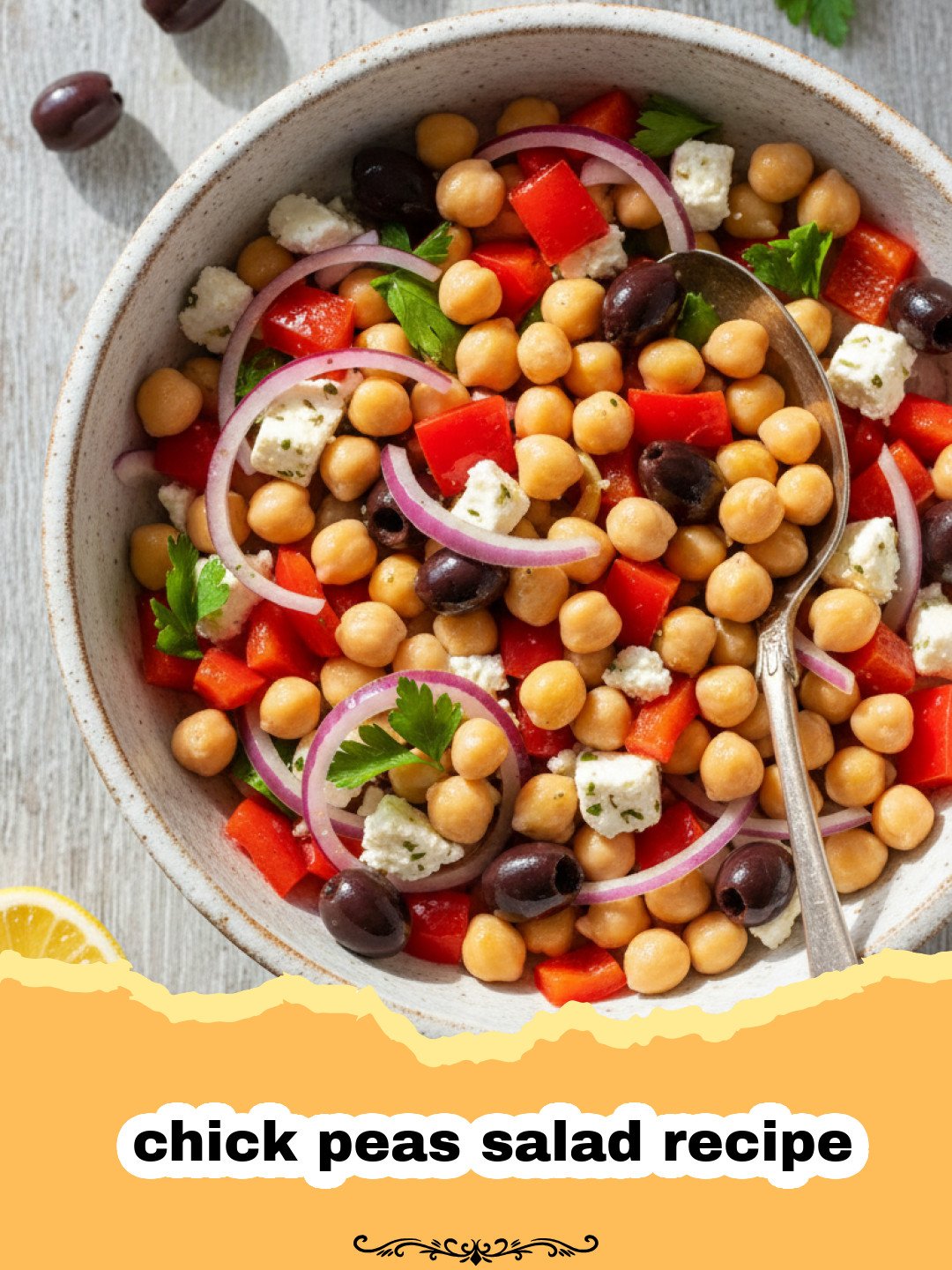 chick peas salad recipe - A colorful bowl of Mediterranean chick peas salad with fresh herbs and lemon dressing.