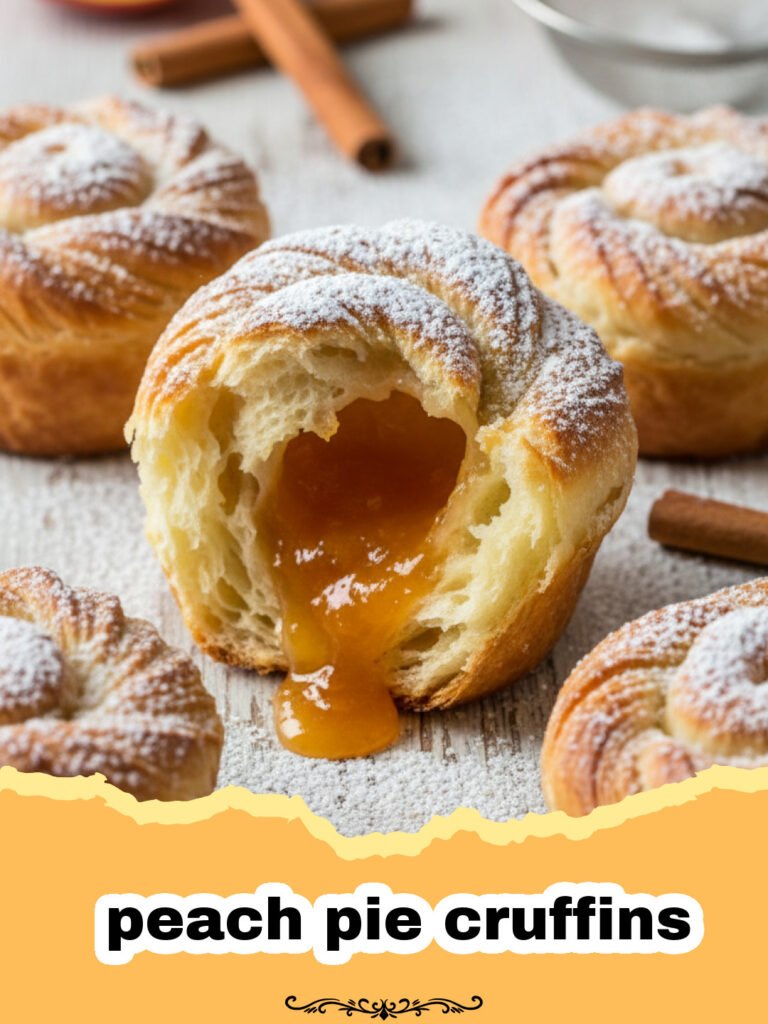 Irresistible Peach Pie Cruffins: The Ultimate Summer Pastry 5 Golden brown flaky peach pie cruffins in a muffin tin