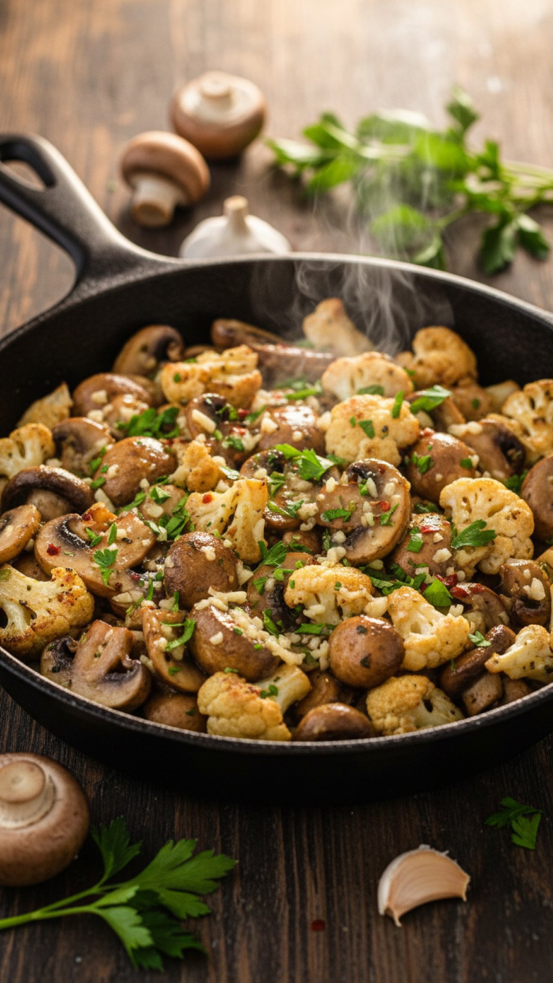 Garlic Mushrooms Cauliflower Skillet Preparation