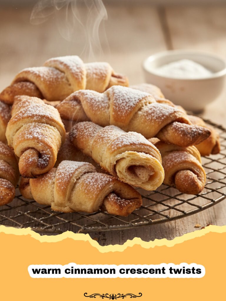 Easy Homemade Warm Cinnamon Crescent Twists 5 A tray of freshly baked warm cinnamon crescent twists glistening with sugar and cinnamon.