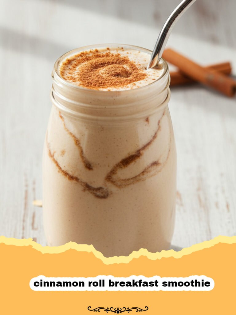 The Ultimate Cinnamon Roll Breakfast Smoothie: A Healthy Start 5 A creamy cinnamon roll breakfast smoothie in a tall glass topped with cinnamon.