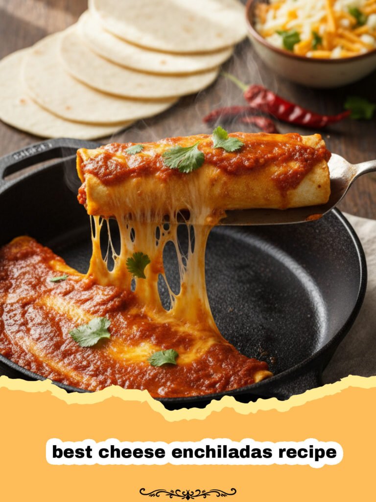 The Ultimate Best Cheese Enchiladas Recipe for Family Dinners 5 best cheese enchiladas recipe - A close up of cheesy red enchiladas in a baking dish
