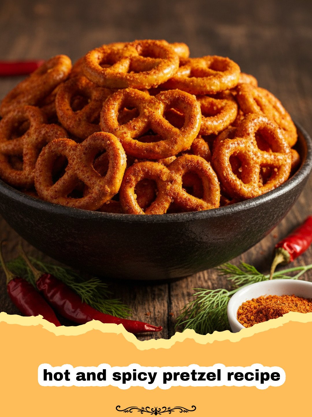 hot and spicy pretzel recipe - A bowl of crunchy hot and spicy pretzels seasoned with red pepper flakes and garlic.