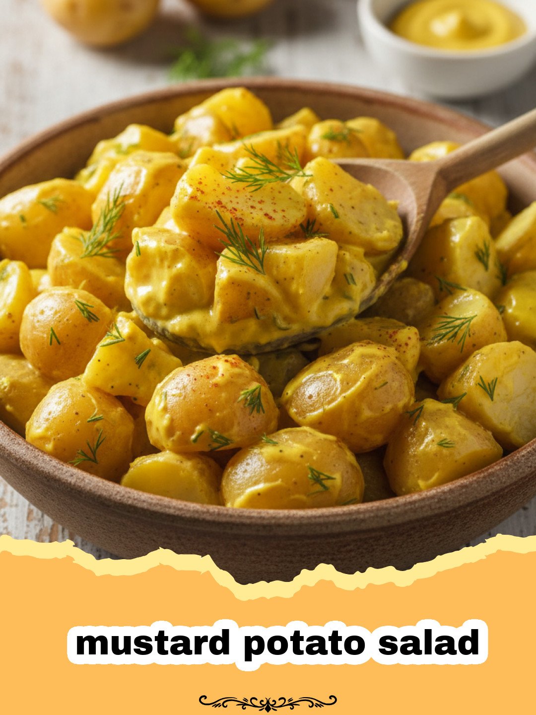 The Ultimate Tangy Mustard Potato Salad for Every Picnic 3 A close up of creamy mustard potato salad in a glass bowl garnished with paprika