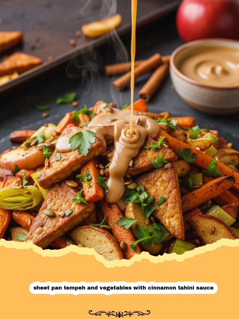 sheet pan tempeh and vegetables with cinnamon tahini sauce - The G. A_CH