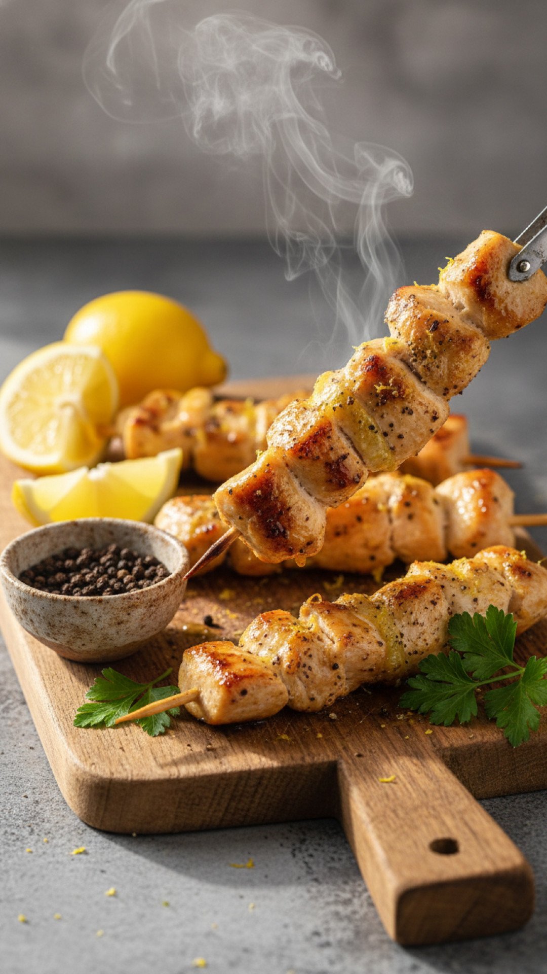 Lemon Pepper Chicken Skewers in Air Fryer Preparation