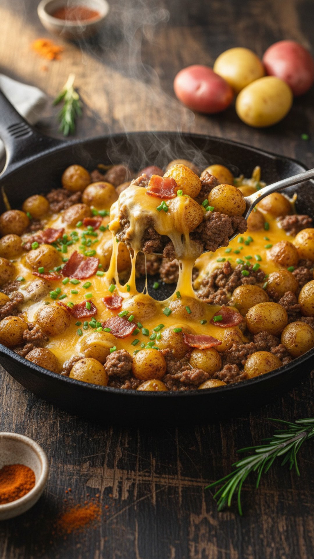 Loaded Ground Beef and Potatoes Skillet Preparation