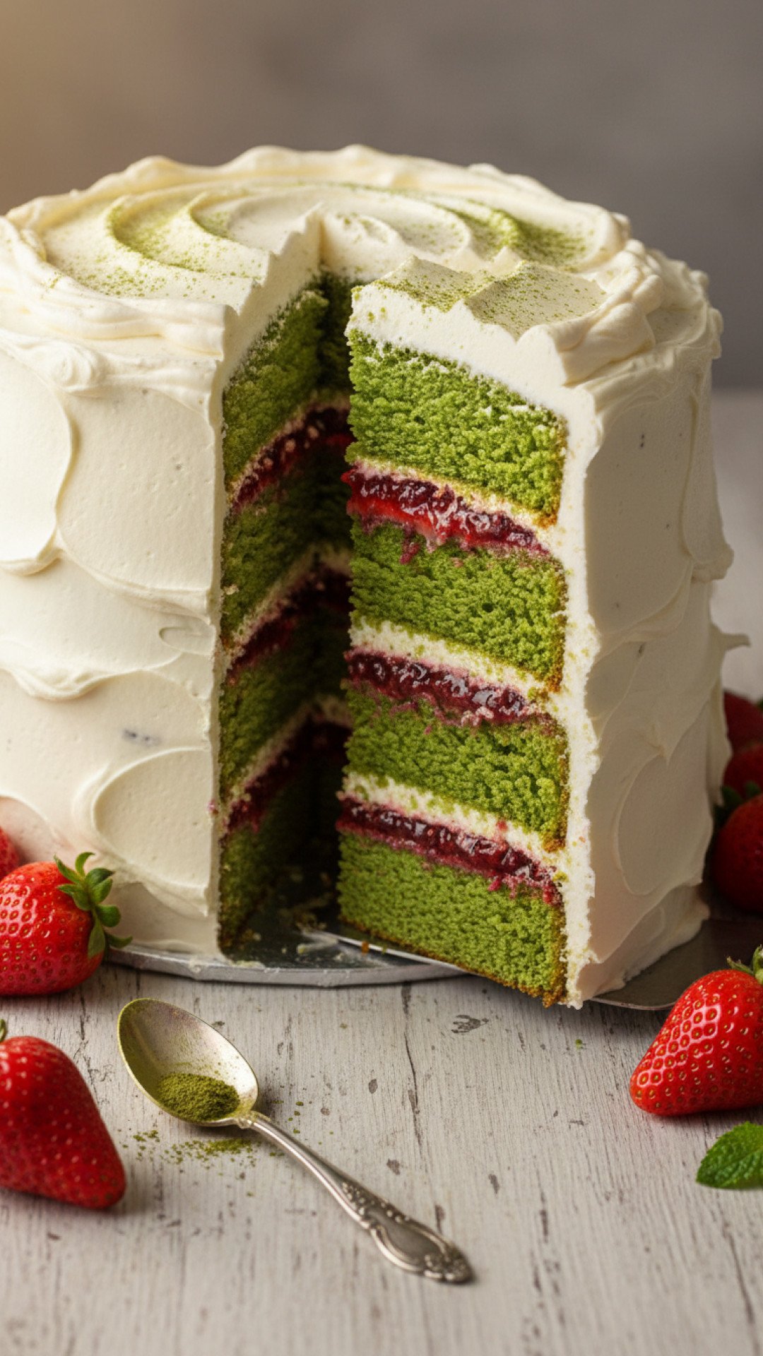 Matcha Strawberry Cake Preparation