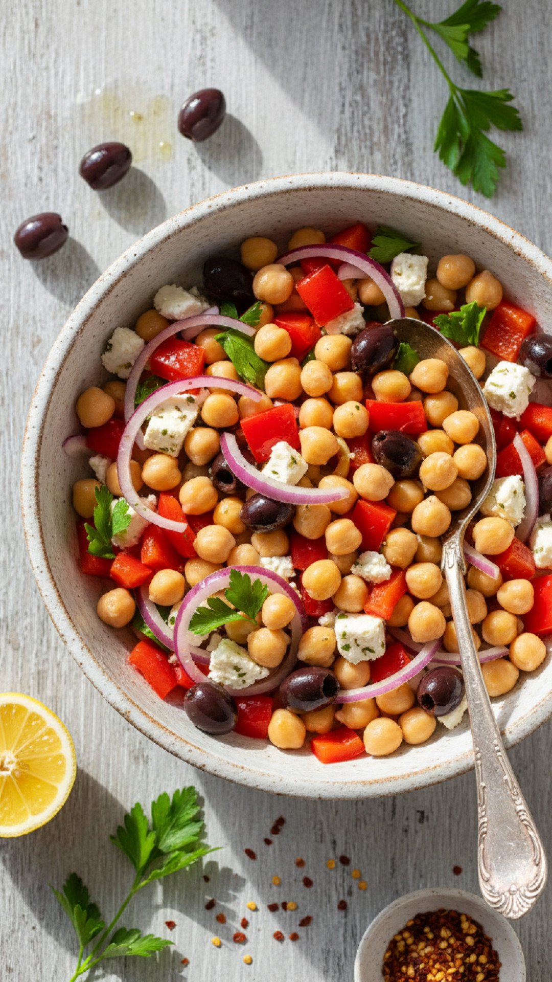 Mediterranean Chick Peas Salad Preparation