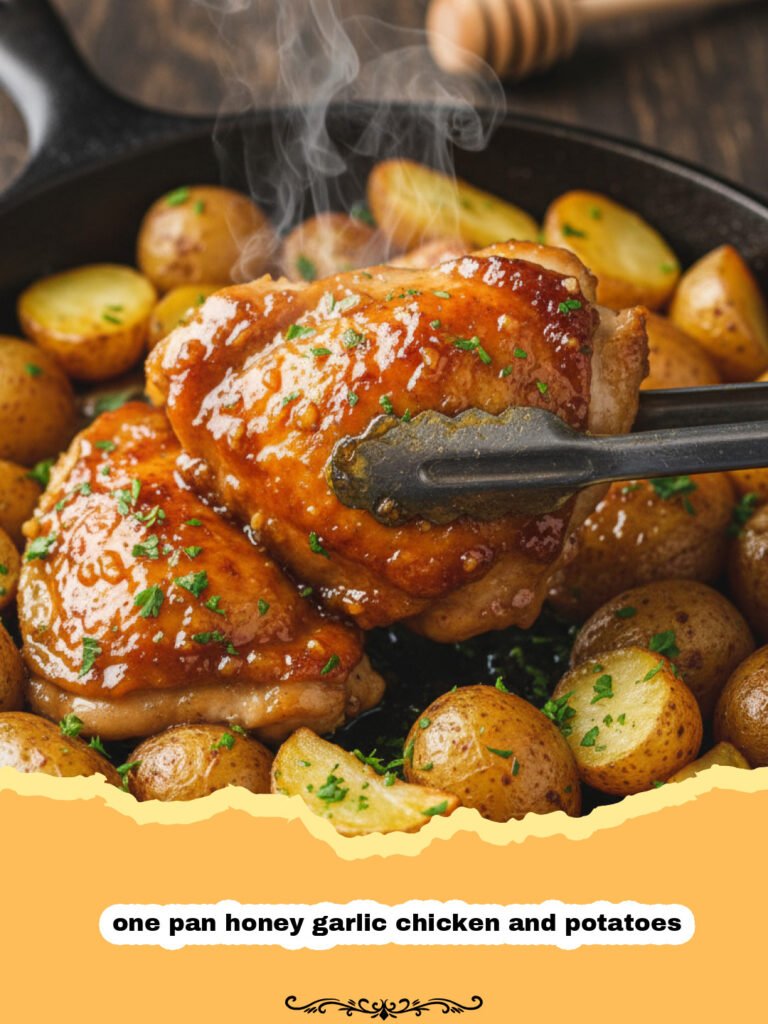 one pan honey garlic chicken and potatoes - One pan honey garlic chicken and potatoes on a baking sheet