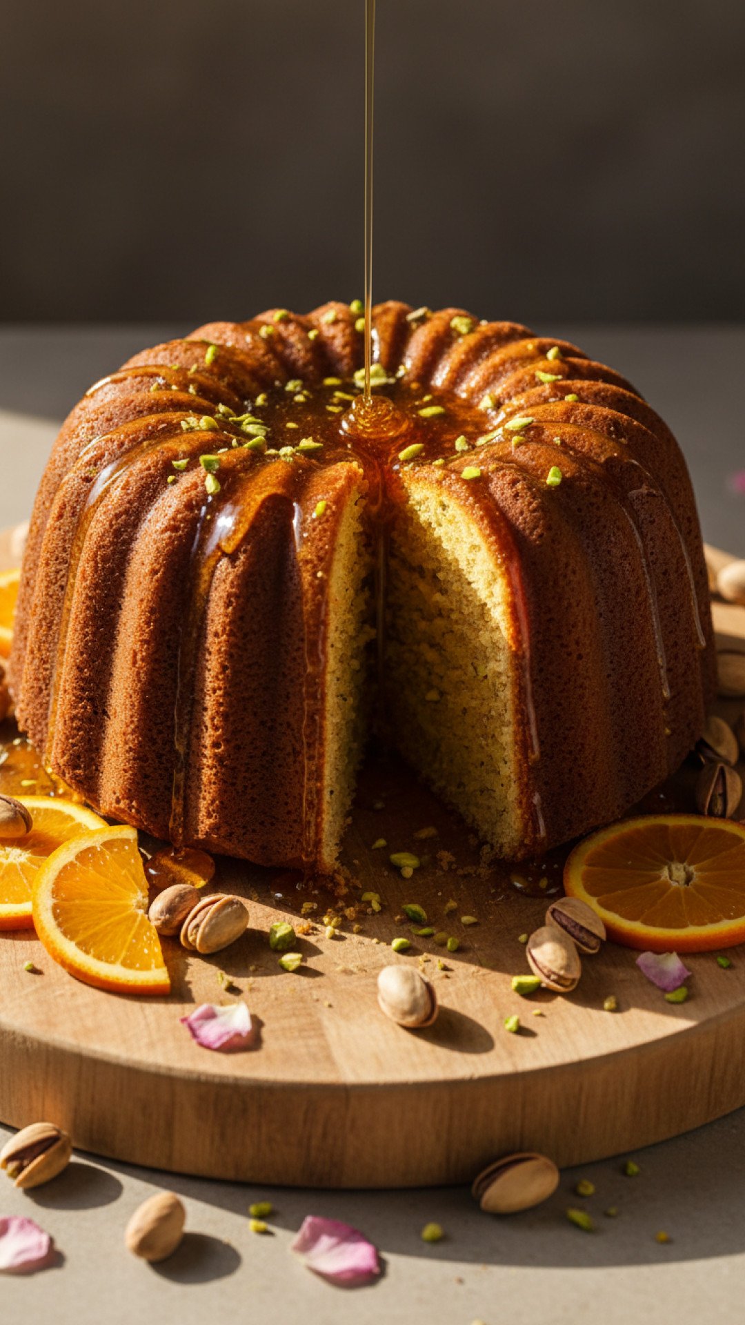 Orange and Pistachio Cake with Honey Rosewater Glaze Preparation