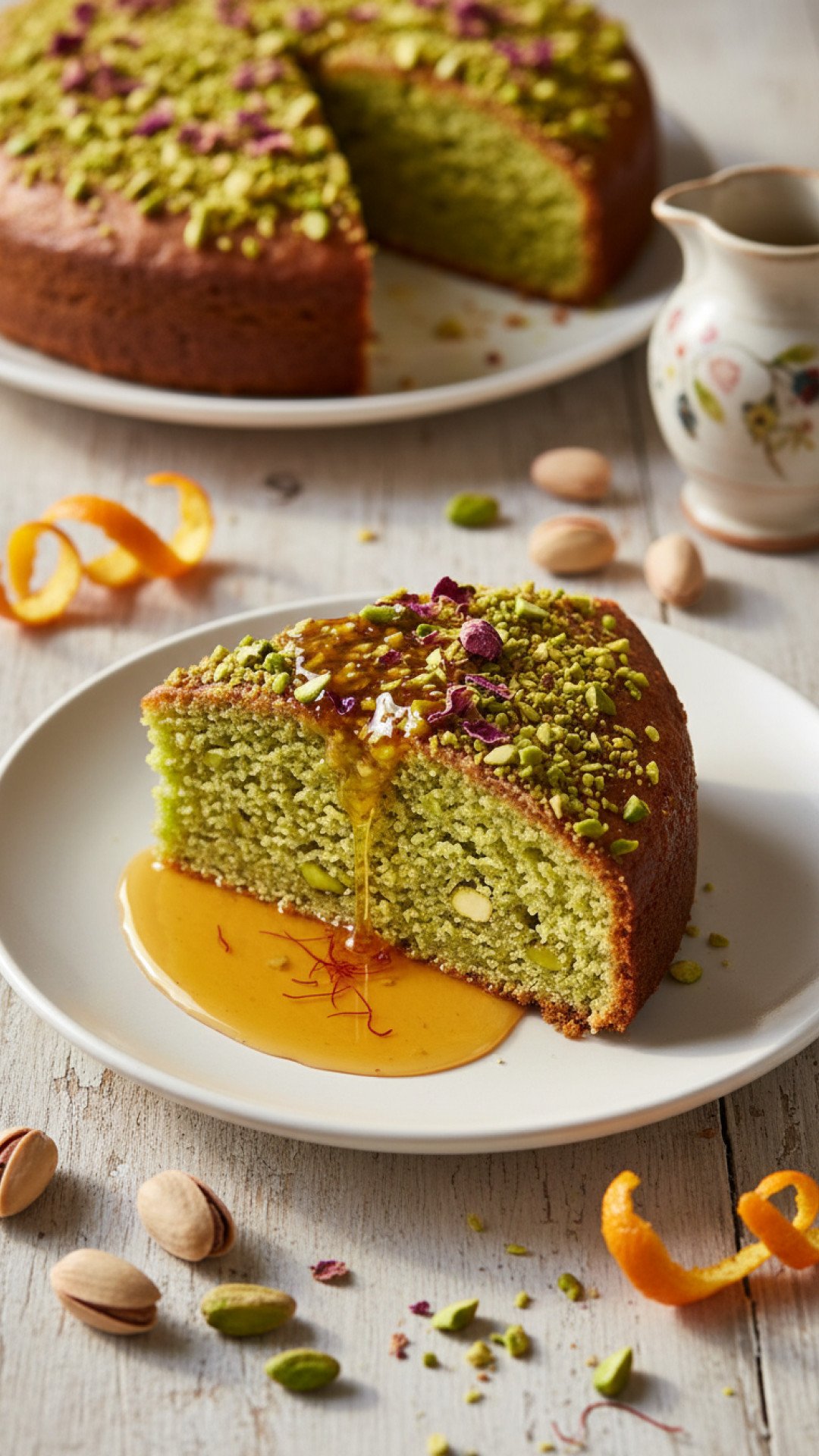 Orange Blossom and Pistachio Cake with Saffron Syrup Preparation