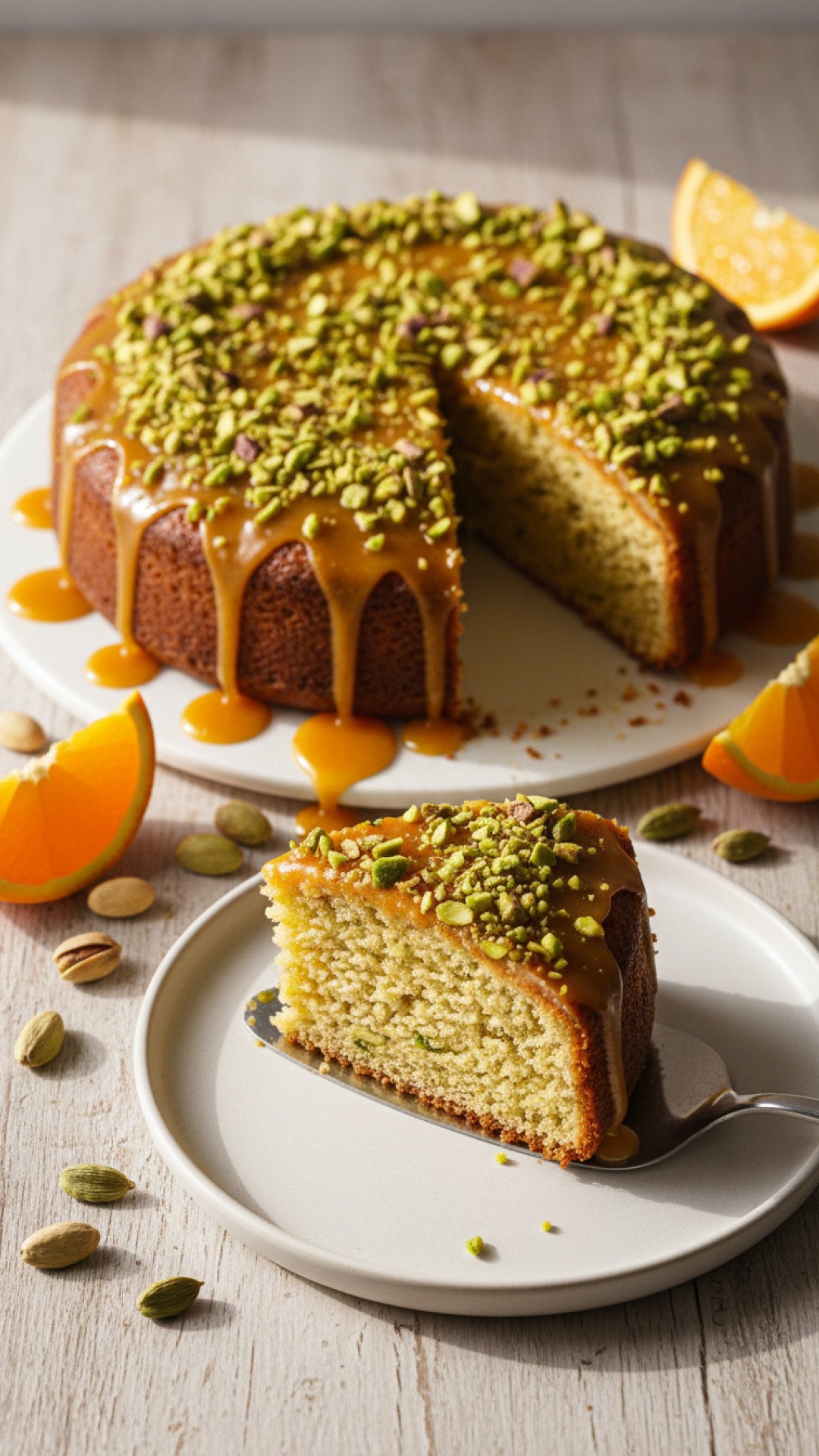 Orange Blossom Cardamom Cake with Pistachios Preparation