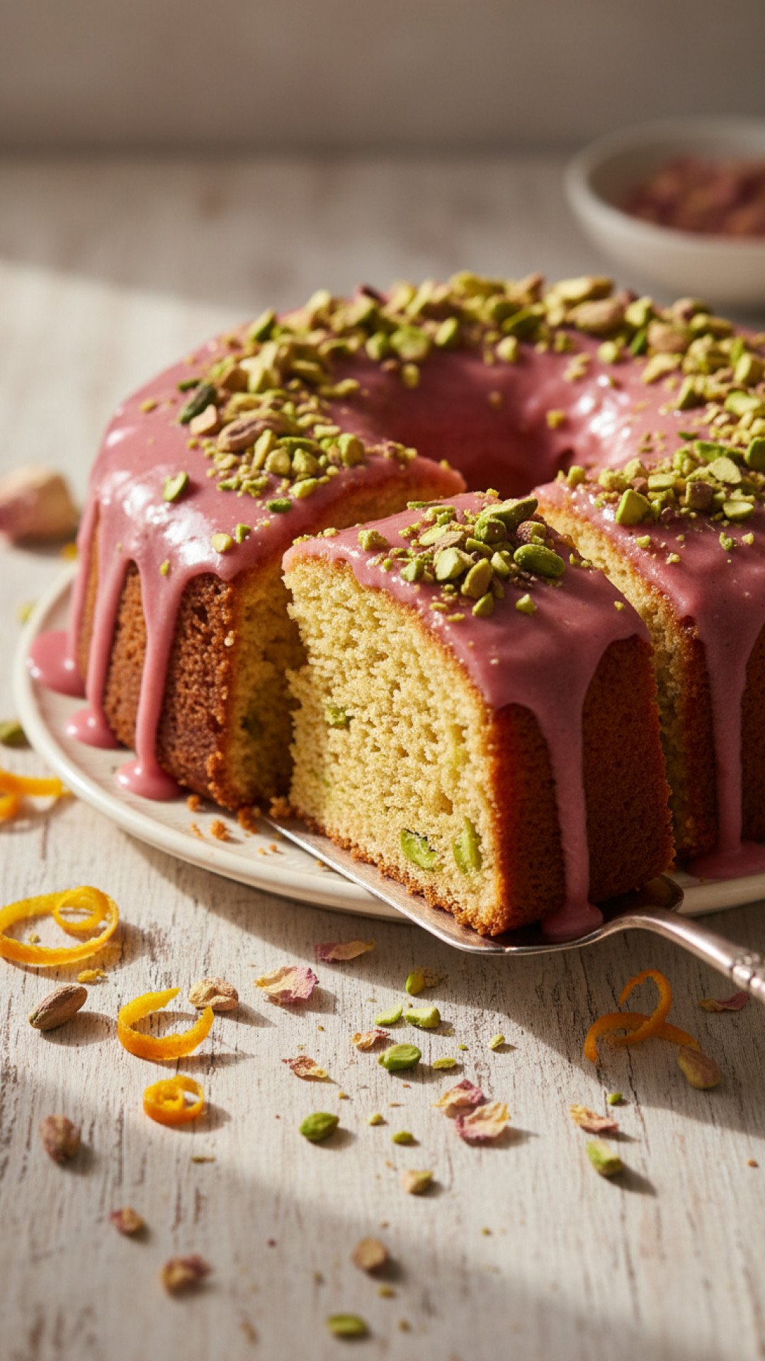 Orange Pistachio Polenta Cake with Rose Glaze Preparation
