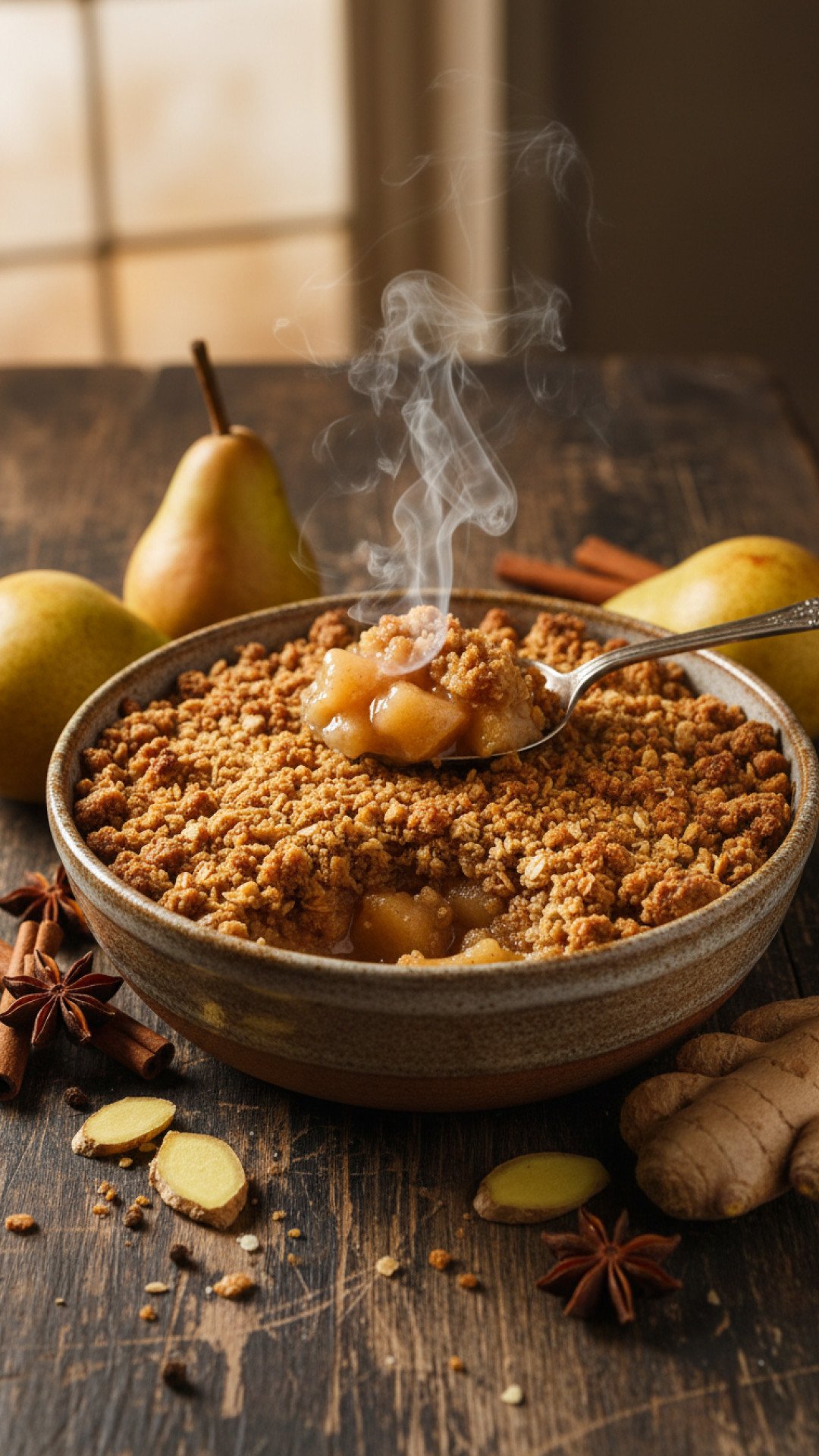 Pear and Gingerbread Crumble Preparation
